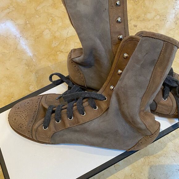 Brunello Cucinelli brown and gray booty with shearling detail. Size 10 - Picture 1 of 8
